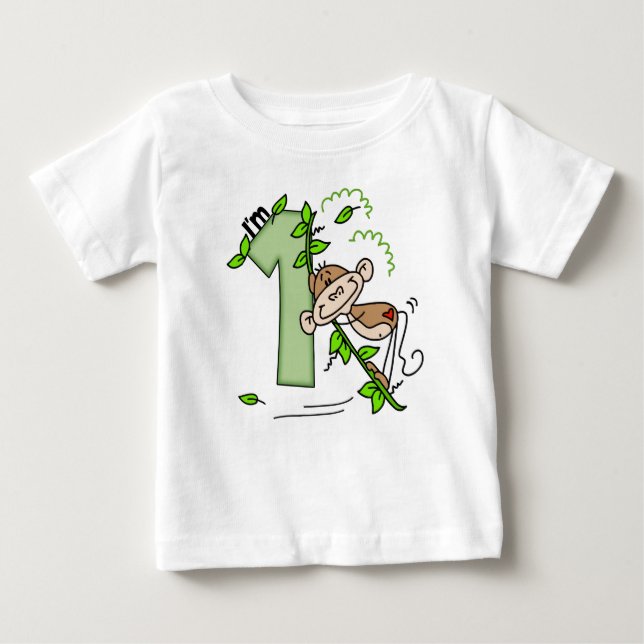 Stick Monkey Swing 1st Birthday Baby T-Shirt (Front)