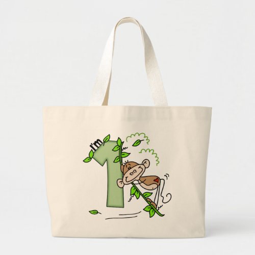 Stick Monkey Swing 1st Birthday Large Tote Bag