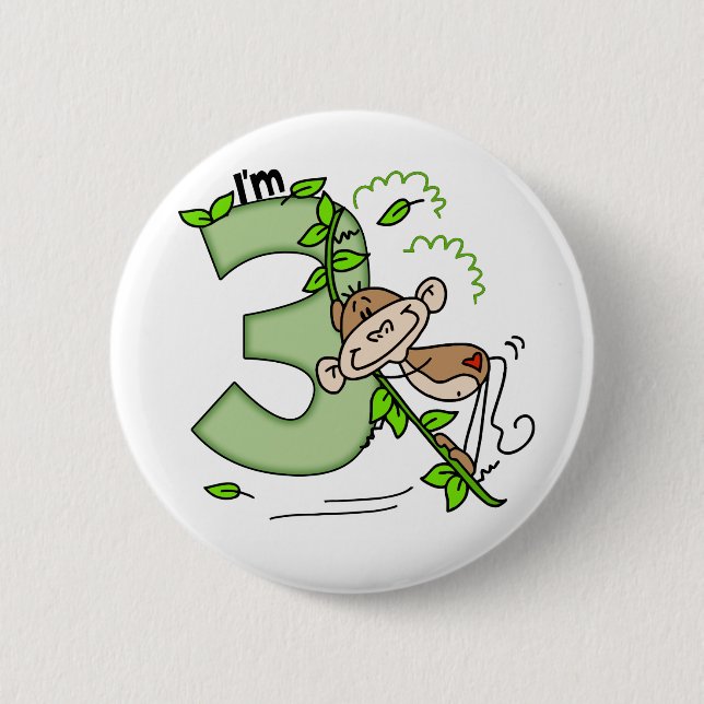 Stick Monkey Swing 3rd Birthday Button (Front)