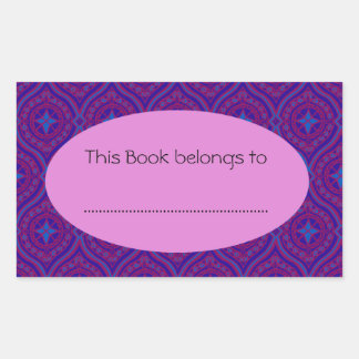 Stick-on Bookplates: Purple and Blue Ogee Pattern Rectangular Sticker