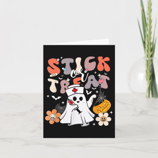 Stick Or Treat Halloween Ghost Nurse Crna Emergenc Card (Front)