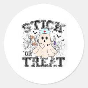 Stick Or Treat Halloween Ghost Nurse Halloween Phl Classic Round Sticker