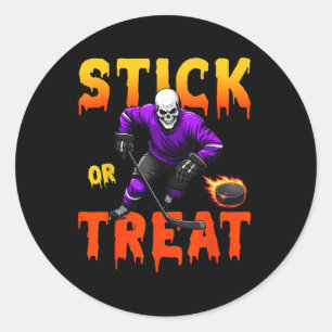 Stick Or Treat Halloween Hockey Skeleton Player Sp Classic Round Sticker