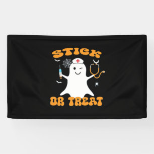 Stick or Treat Nurse Funny Halloween Costume Essen Banner