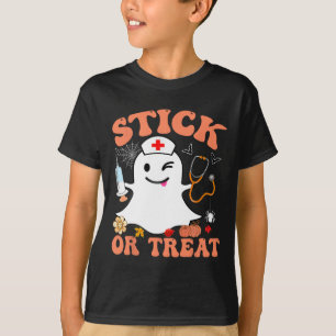 Stick Or Treat Nurse Funny Halloween Costume T-Shirt