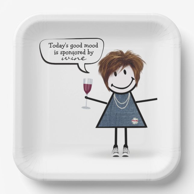 Stick Party Girl in Sneakers with Wine Paper Plates (Front)