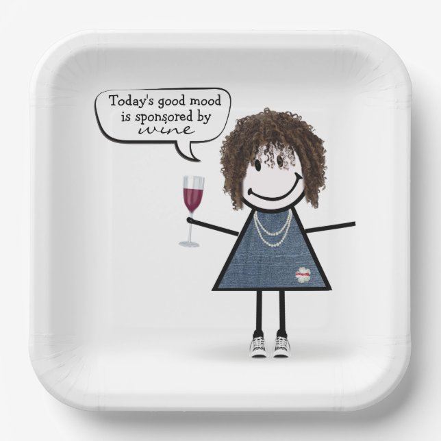 Stick Party Girl in Sneakers with Wine Paper Plates (Front)