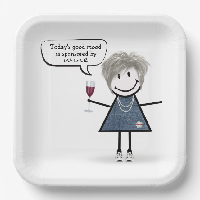 Stick Party Girl in Sneakers with Wine Paper Plates (Front)