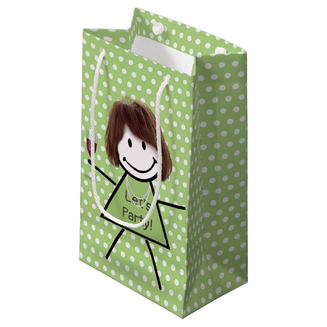Stick Party Girl On Polka Dots Small Gift Bag (Front Angled)