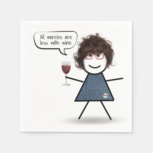 Stick Party Girl with Red Wine and Quote Napkins (Front)