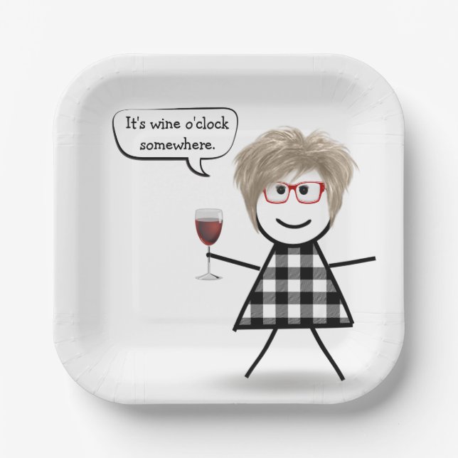 Stick Party Girl with Red Wine  Paper Plates (Front)