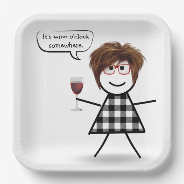 Stick Party Girl with Red Wine   Paper Plates (Front)