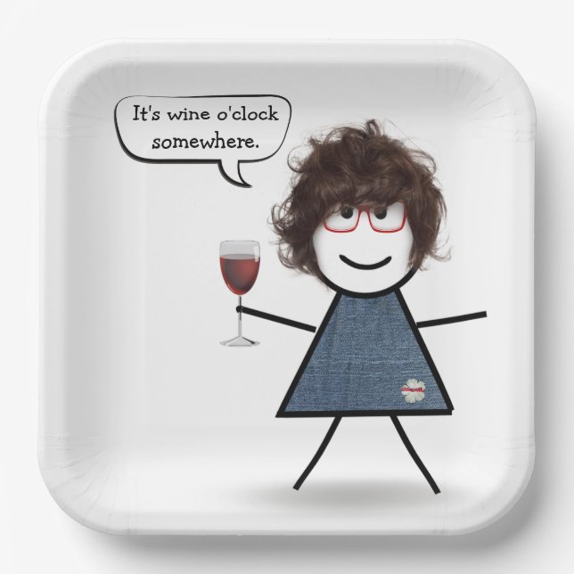 Stick Party Girl with Red Wine  Paper Plates (Front)
