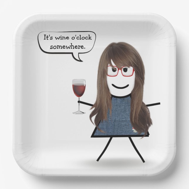 Stick Party Girl with Red Wine  Paper Plates (Front)
