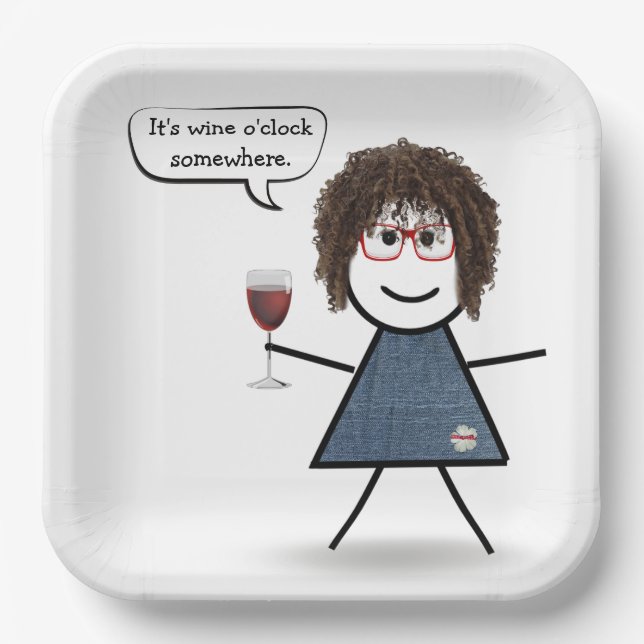 Stick Party Girl with Red Wine  Paper Plates (Front)