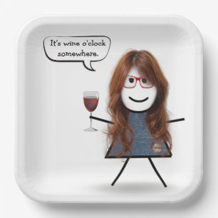 Stick Party Girl with Red Wine Paper Plates