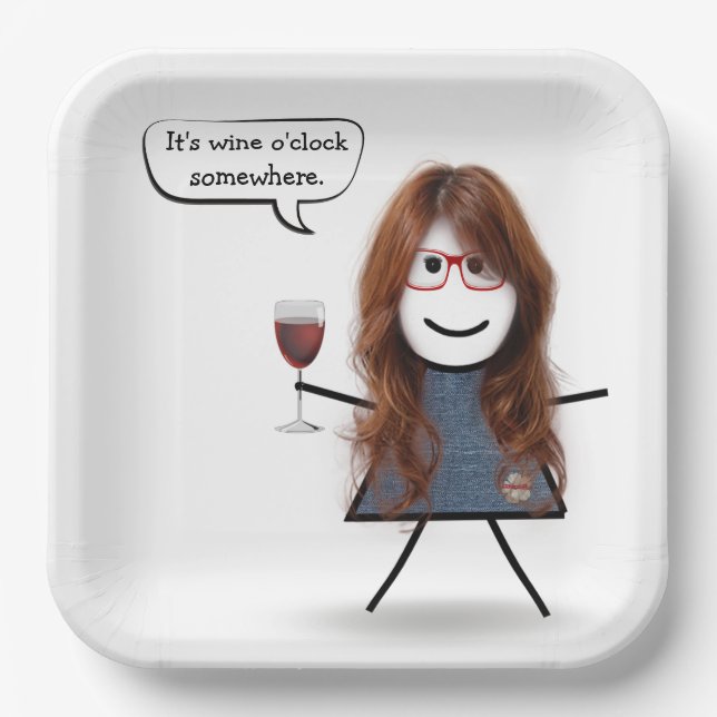 Stick Party Girl with Red Wine Paper Plates (Front)