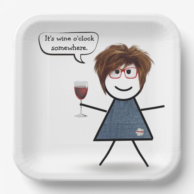 Stick Party Girl with Red Wine  Paper Plates (Front)
