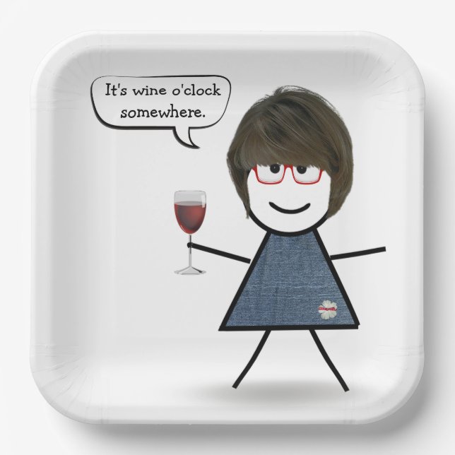 Stick Party Girl with Red Wine Paper Plates (Front)