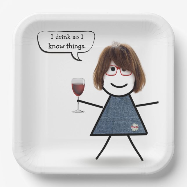 Stick Party Girl with Red Wine  Paper Plates (Front)
