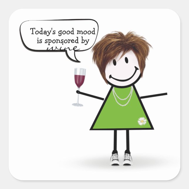 Stick Party Girl with Red Wine Square Sticker (Front)