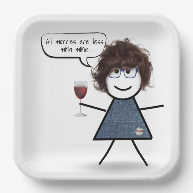 Stick Party Girl with Wine Quote  Paper Plates (Front)