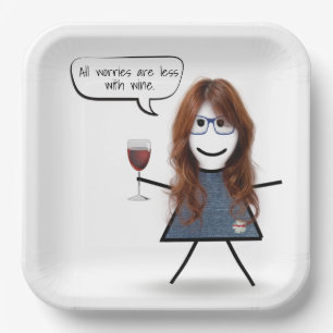 Stick Party Girl with Wine Quote Paper Plates