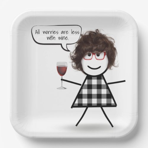 Stick Party Girl with Wine Quote Paper Plates