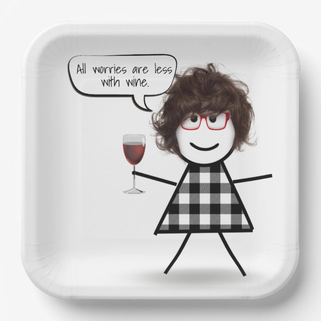 Stick Party Girl with Wine Quote Paper Plates (Front)