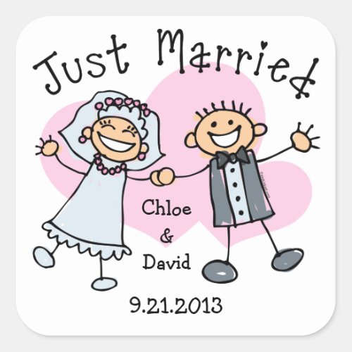 Stick People Just Married Square Sticker