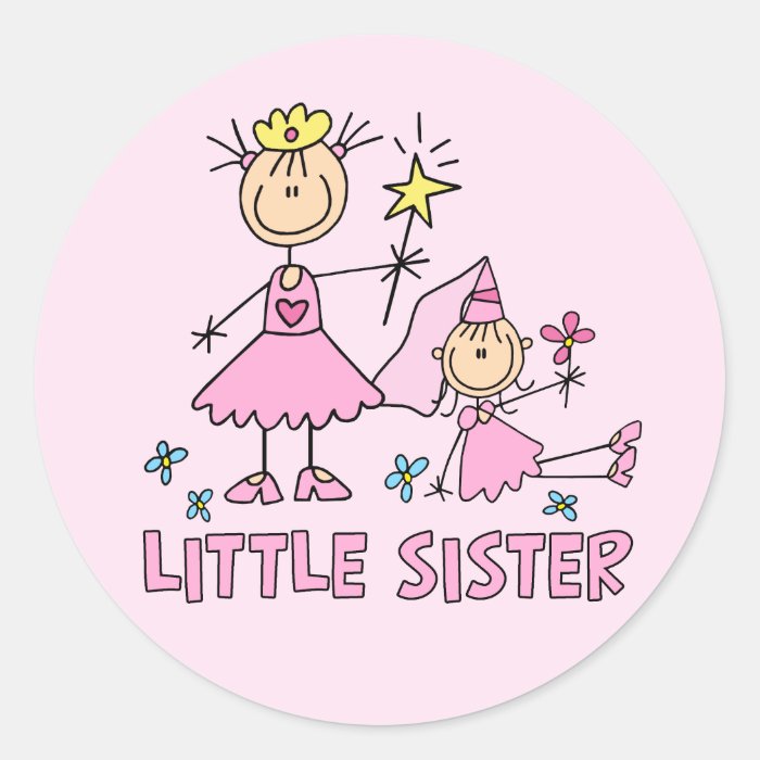 Stick Princess Duo Little Sister Round Stickers