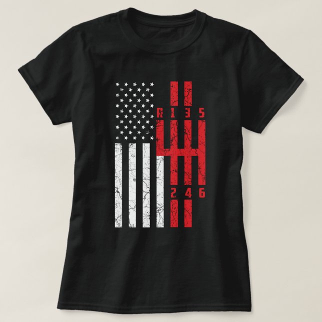 Stick Shift American Flag 6 speed ford mustang CT  T-Shirt (Design Front)