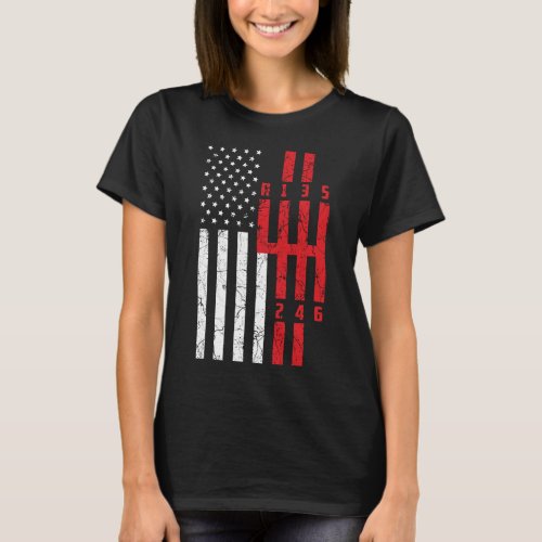 Stick Shift American Flag 6 speed ford mustang CT  T_Shirt