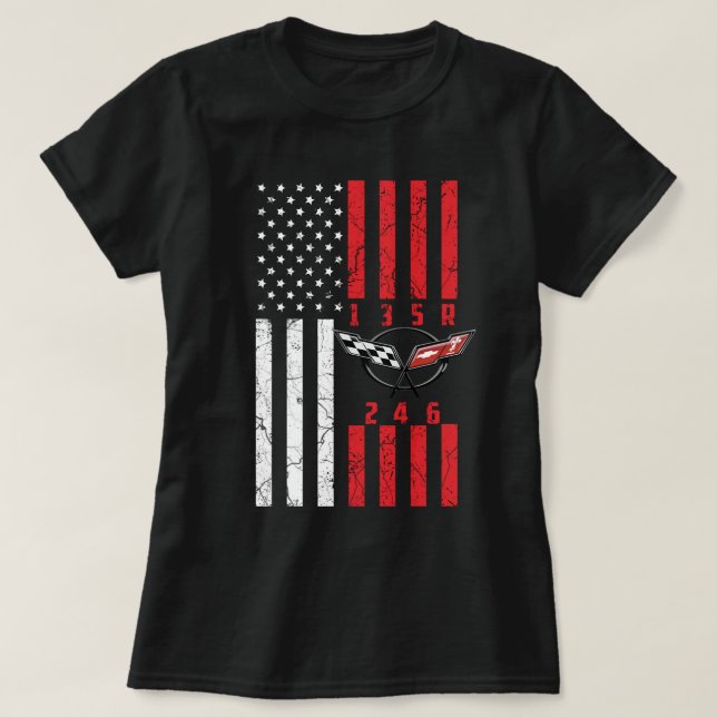 Stick Shift American Flag chevrolet corvette 6 Gea T-Shirt (Design Front)