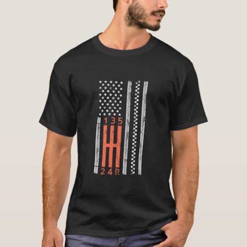 Stick Shift American Flag Manual Transmission T_Shirt