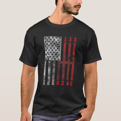 Stick Shift American Flag Muscle Car 6 Gears Mecha T_Shirt