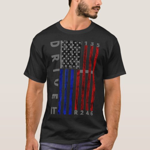 Stick Shift American Flag Muscle Car Si Speed Gear T_Shirt