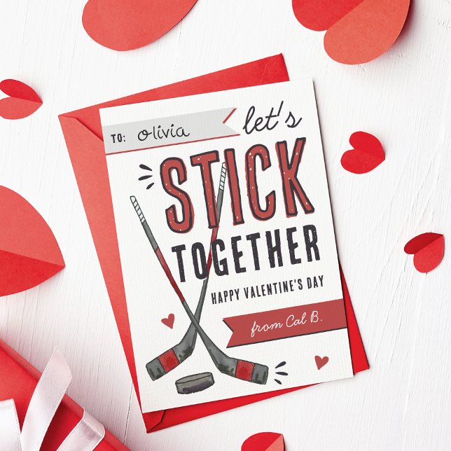 Stick Together Hockey Classroom Valentine Card (Creator Uploaded)