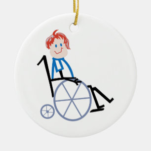 Stick Wheelchair Kid Ceramic Ornament