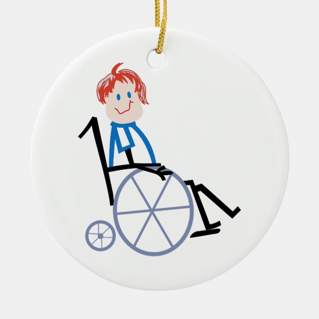Stick Wheelchair Kid Ceramic Ornament (Front)