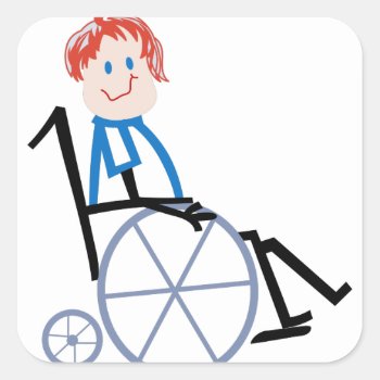 Stick Wheelchair Kid Square Sticker by Grandslam_Designs at Zazzle