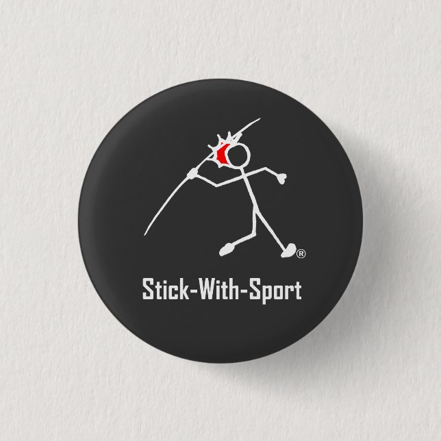 Stick With Sport Javelin Stickman Red Dark Pinback Button (Front)
