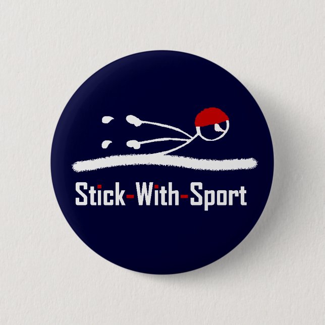 Stick With Sport Swimmer Red Navy Pinback Button (Front)