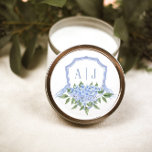 Sticker<br><div class="desc">This beautiful design features your custom text in the watercolor painted crest with a ribbon and hydrangeas. Use the template form to add your information.</div>
