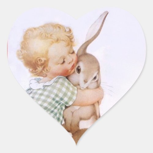 Sticker Antique Adorable Easter Bunny hugs