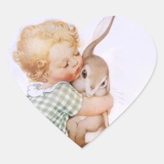 Sticker Antique Adorable Easter Bunny hugs (Front)
