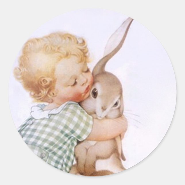 Sticker Antique Adorable rabbit Bunny hugs (Front)