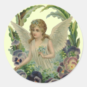 Sticker antique Angel w/ Forget-me-not Bouquet