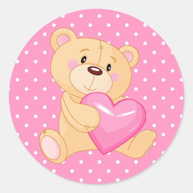 Sticker/Bear with Heart Classic Round Sticker (Front)