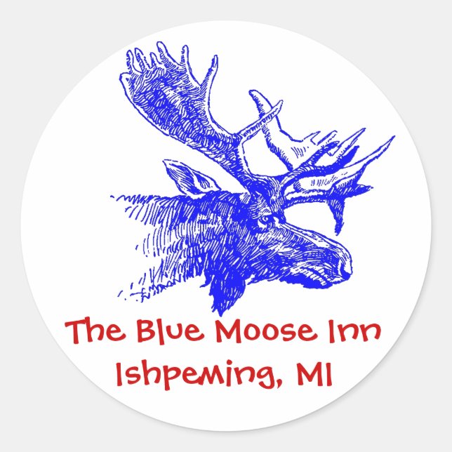 Sticker Blue Moose Personalize Any Text Red Blue (Front)